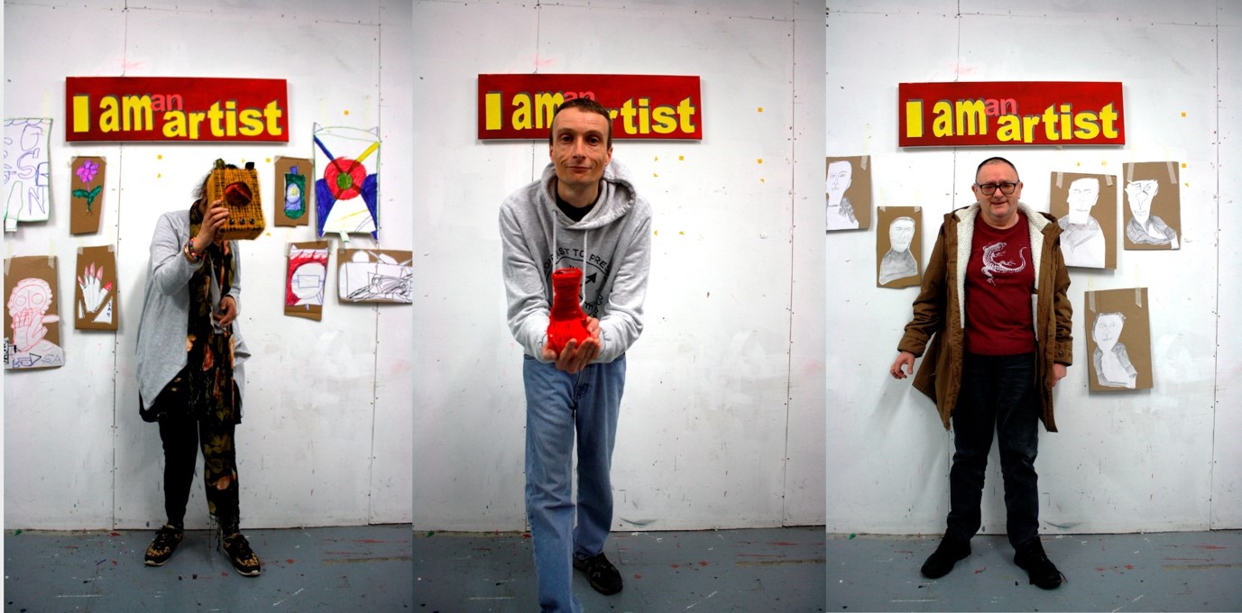 From left to right: Dominique Ghataora, Stephen Harvey, Andrew Wonnacott. I Am An Artist, Tetley (2018). Image Credit: Pyramid.