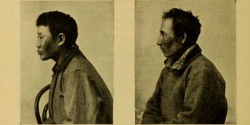 Sepia photograph of 'The Mongoloids of Europe and Asia’ in Peoples of Asiatic Russia (p. 24), Waldemar Jochelson, 1928.
